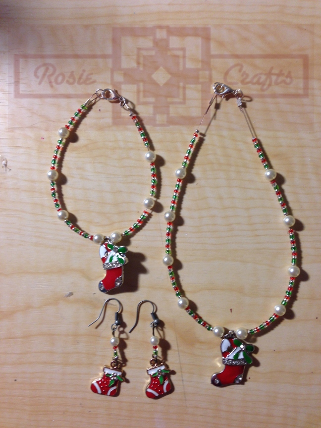 Rosie Crafts Christmas Stocking Artisan Jewelry Set
