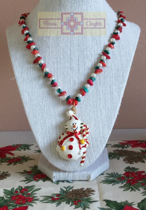 Rosie Crafts Christmas Vintage Artisan Snowman Necklace