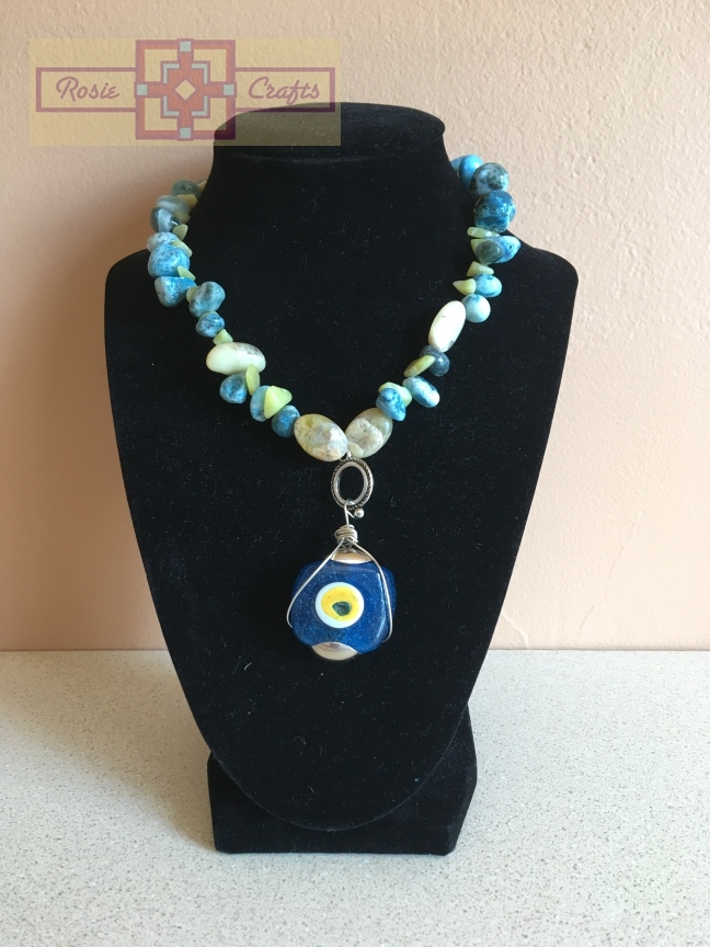 Rosie Crafts Evil Eye Blue/Yellow Stone Necklace
