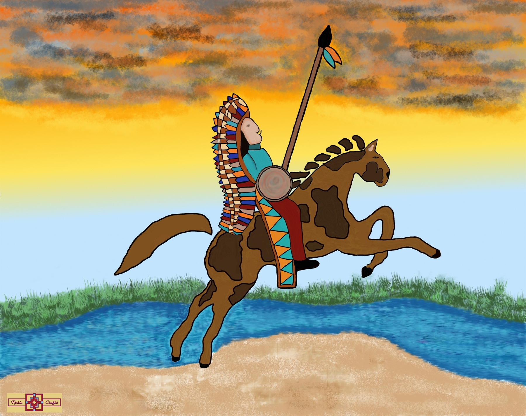 Artisan Tribes Native American Indian Riding Horse Digital Artwork